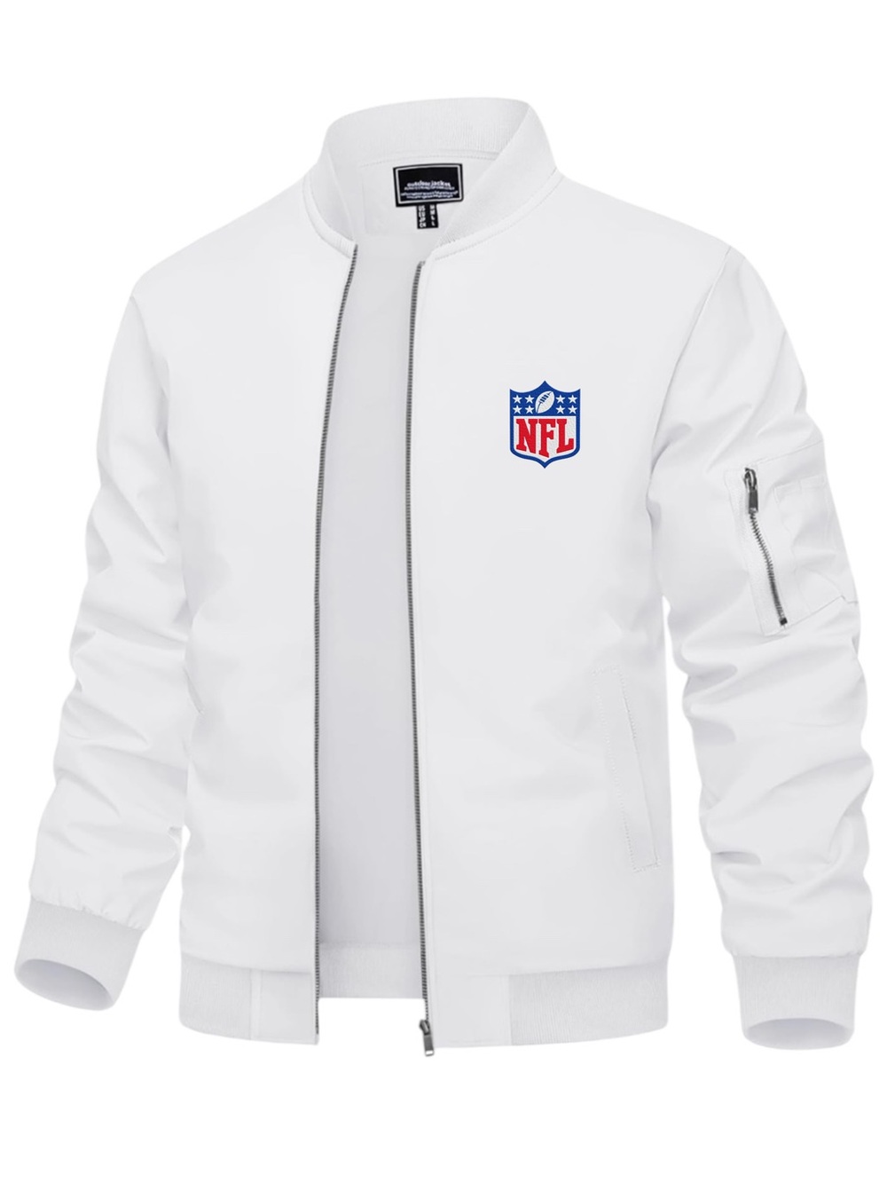 Men’s NFL Logo Embroidered Light weight Bomber Jacket White